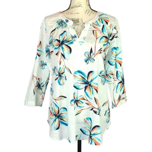White Floral Tunic Top - Picture 1 of 7